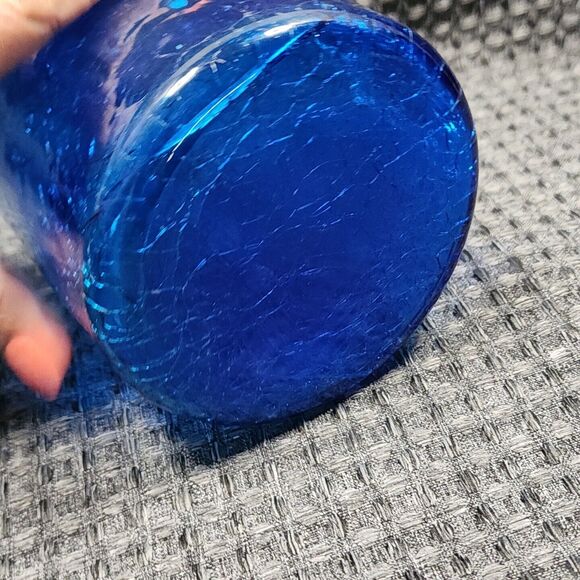 Jug Crackle Glass Blue Swirl Pattern 7.5" Tall X 4" Dia. Decorative Heavy - Picture 15 of 16